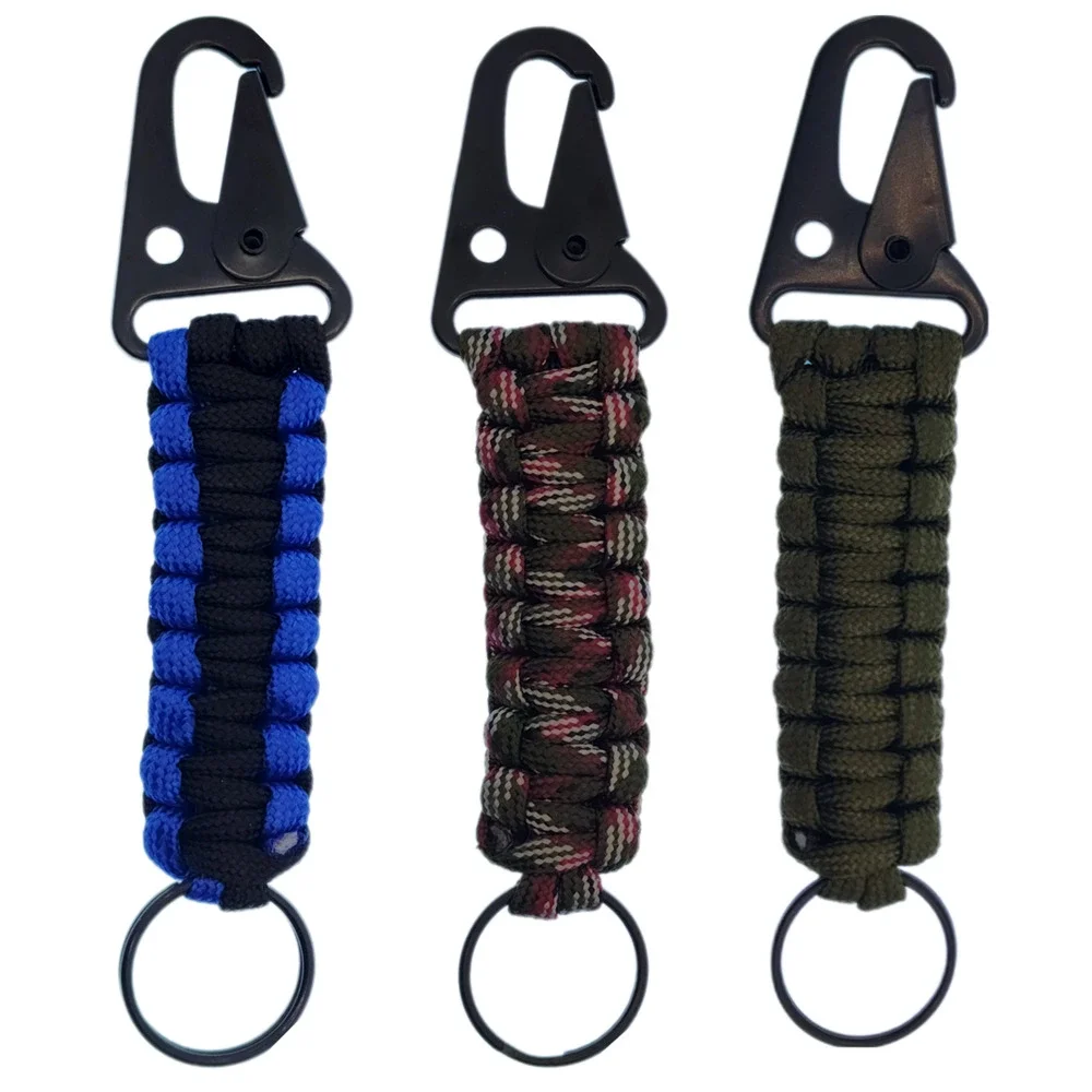 3-Pk Paracord Carabiner Keychain Ring Clasp Braided Lanyard Outdoor Survival